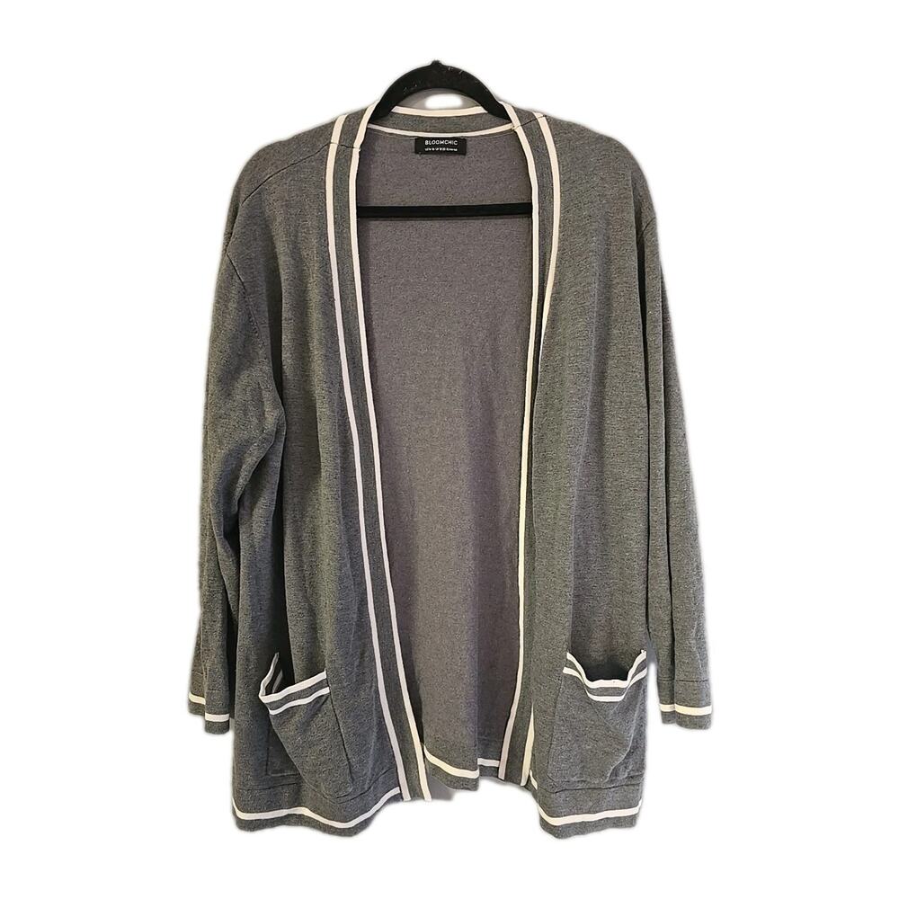 Bloomchic Gray Open Front Pockets‎ Preppy Cardigan Sweater Womans Size 14-16